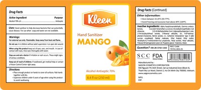 Kleen Hand Sanitizer Mango 250 mL Label (Kleen Mango 250ml)